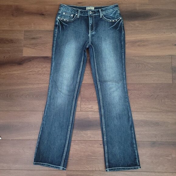 Earl Jeans Womens Size 8 Blue Bootcut Mid Rise Flap Pocket Rhinestone Denim - Picture 4 of 12